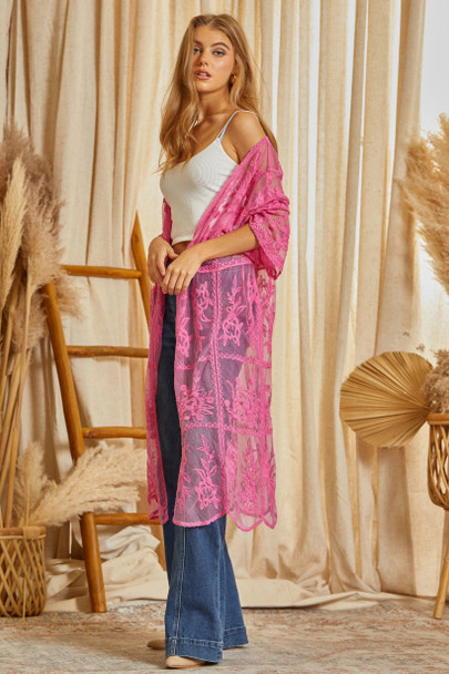 SAVANNA JANE HOT PINK EMBROIDERED KIMONO - LADIES SHIRT  - T12564-1 PINK