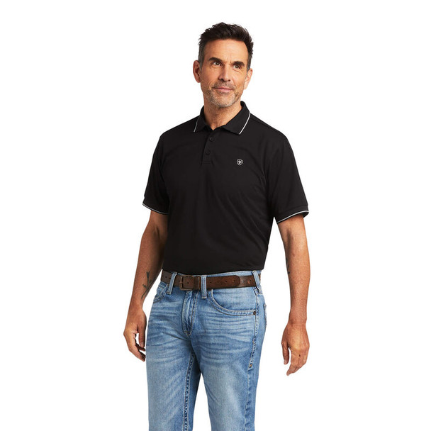 ARIAT LOGO FITTED POLO BLACK - MENS POLO  - 10039797