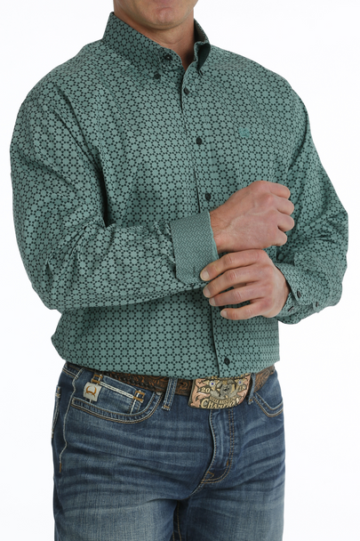 CINCH GREEN GEOMETRIC PRINT - MENS SHIRT  - MTW1105707