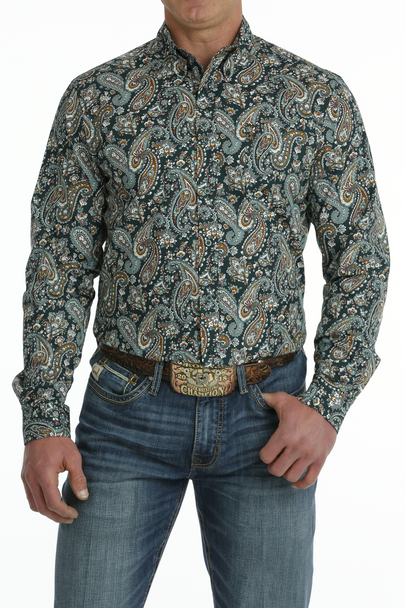 CINCH DARK GREEN PAISLEY PRINT - MENS SHIRT  - MTW1347096