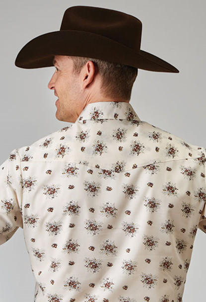 ROPER VINTAGE FLORAL WHITE CREAM - MENS SHIRT  - 1-01-019-0352WH