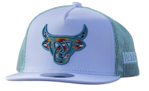 LOST CALF TEAL & WHITE STITCH YOUTH - HATS CAP  - OLMECA FLAT YOUTH