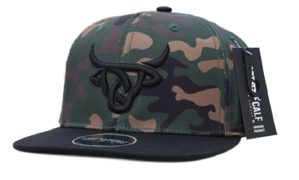 LOST CALF BLACK CAMO 3D STITCH LOGO - HATS CAP  - ARMY FLAT