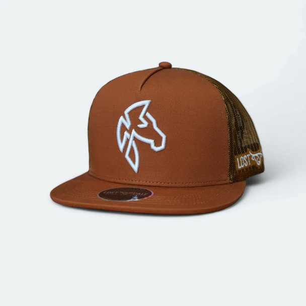 LOST CALF BURNT ORANGE HORSE 3D LOGO - HATS CAP  - HORSE ALAZAN FLAT