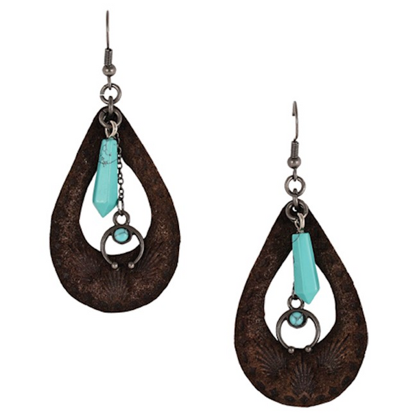 JUSTIN  TOOLED LEATHER FAUX TURQUOUISE - ACCESSORIES JEWELRY EARRINGS - 22121EJ2