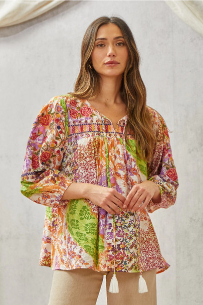 SAVANNA JANE MULTI COLOR FLORAL BABYDOLL - LADIES SHIRT  - 14971-19