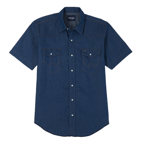 WRANGLER BLUE DENIM SHORT SLEEVE WORK - MENS SHIRT  - 10MS3127B