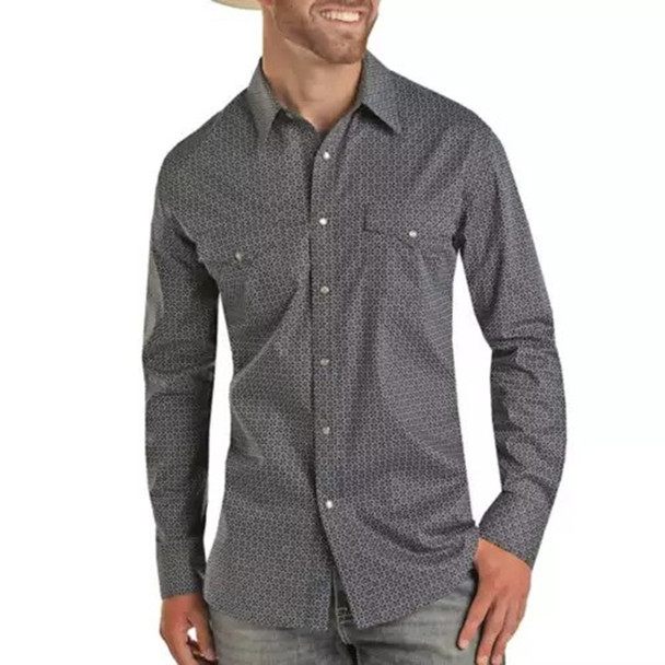 ROCK & ROLL BLUE DENIM GEO PRINT - MENS SHIRT  - BMN2S03339