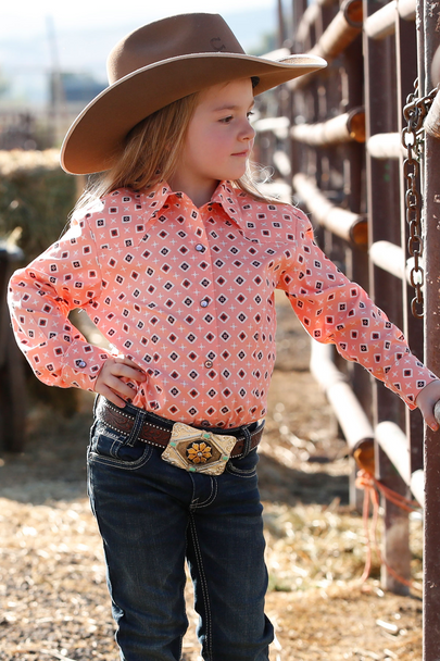 CRUEL GIRL GEOMETRIC PEACH SHIRT - KIDS GIRLS SHIRT - CTW3220035