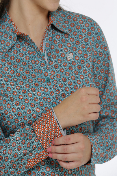 CINCH GEOMETRIC TURQUOISE PRINT - LADIES SHIRT  - MSW9165024