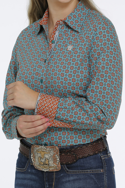 CINCH GEOMETRIC TURQUOISE PRINT - LADIES SHIRT  - MSW9165024