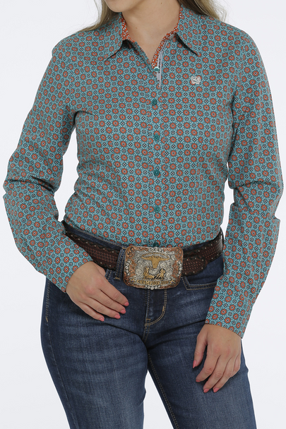 CINCH GEOMETRIC TURQUOISE PRINT - LADIES SHIRT  - MSW9165024