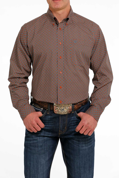 CINCH BURNT ORANGE GEOMETRIC PRINT - MENS SHIRT  - MTW1105503