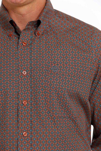 CINCH BURNT ORANGE GEOMETRIC PRINT - MENS SHIRT  - MTW1105503