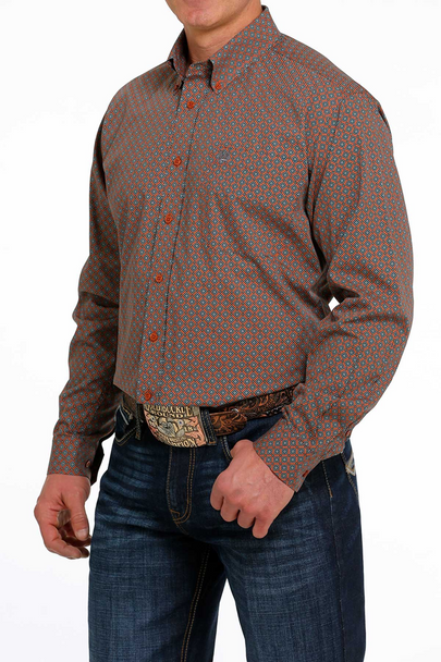 CINCH BURNT ORANGE GEOMETRIC PRINT - MENS SHIRT  - MTW1105503