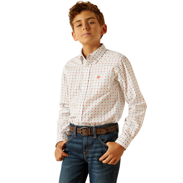 ARIAT KADE LONG SLEEVE WHITE PRINT - KIDS BOYS SHIRT - 10048661