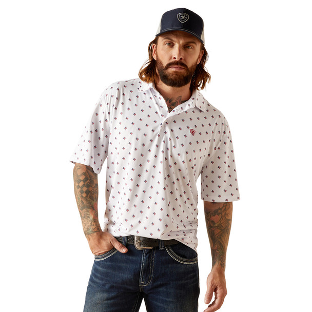 ARIAT ALL OVER WHITE PRINT - MENS POLO  - 10045031