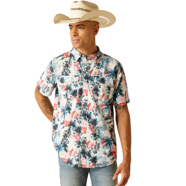 ARIAT VENTTEK WHITE FITTED PRINT - MENS SHIRT  - 10049017