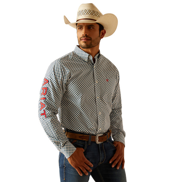 ARIAT TEAM LOGO LOCHLAN FITTED WHITE - MENS SHIRT  - 10048421