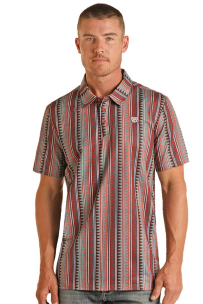 ROCK & ROLL AZTEC RED STRIPE PRINT - MENS POLO  - BM51T03488