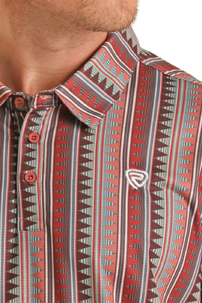 ROCK & ROLL AZTEC RED STRIPE PRINT - MENS POLO  - BM51T03488