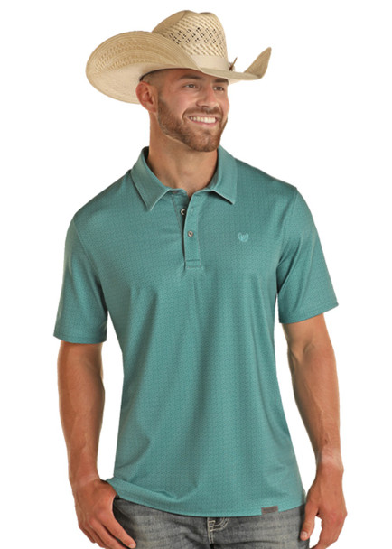 ROCK & ROLL DITZY DOT TURQUOISE PRINT - MENS POLO  - TM51T03516