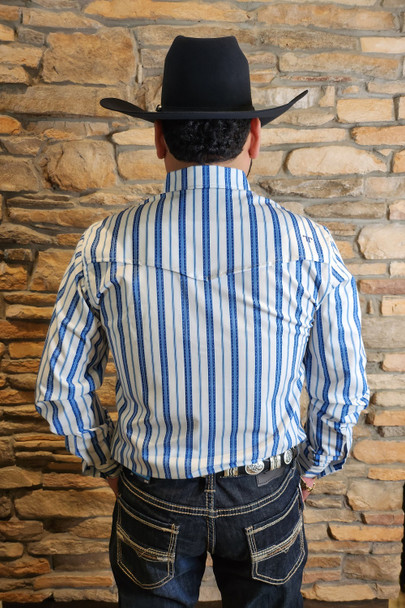 FERREL BLUE WHITE STRIPE LONG SLEEVE - MENS SHIRT  - FPL1002317