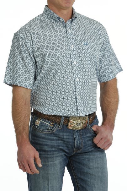 CINCH ARENAFLEX WHITE/TEAL GEO PRINT - MENS SHIRT  - MTW1704134