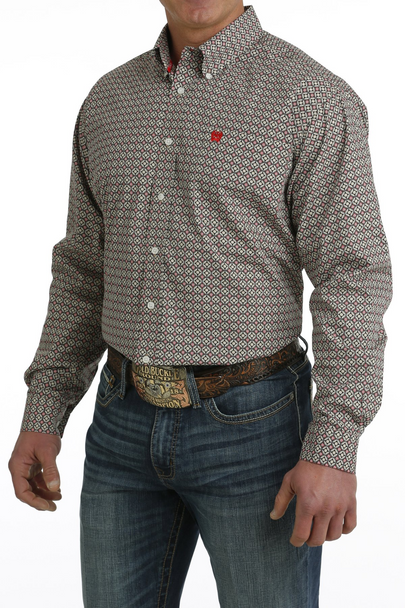 CINCH KHAKI & RED GEOMETRIC PRINT - MENS SHIRT  - MTW1105717