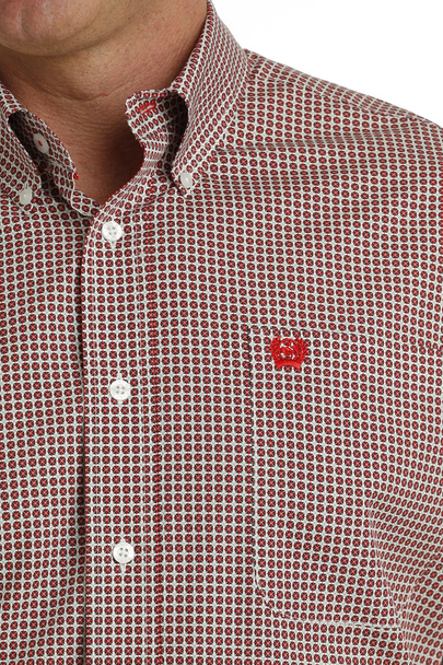 CINCH WHITE & RED GEOMETRIC PRINT - MENS SHIRT  - MTW1105730