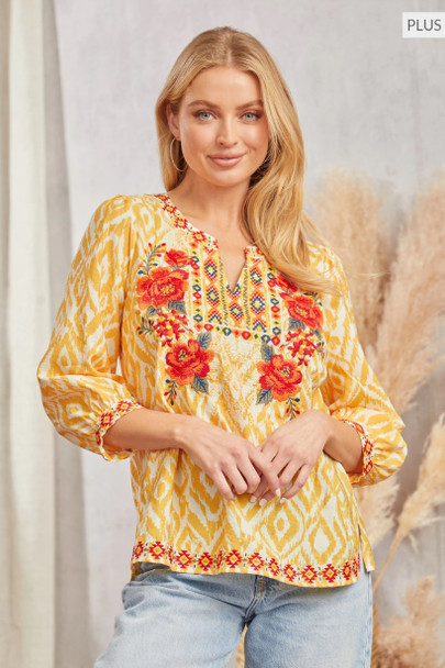 SAVANNA JANE GOLD EMBROIDERY 3 3/4 SLEEVE - LADIES SHIRT  - T10614-1