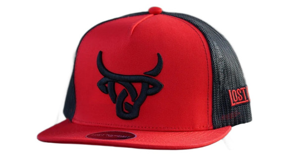 LOST CALF RED BLACK 3D STITCH LOGO - HATS CAP  - WATUSI FLAT