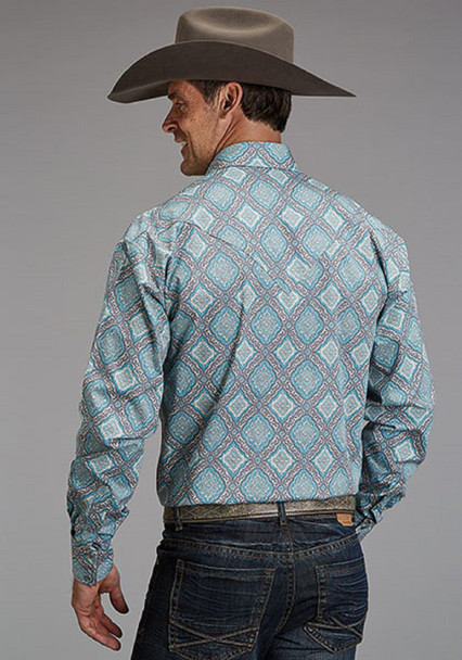 STETSON TURQUOISE MEDALLION  PRINT - MENS SHIRT  - 11-001-0425-2057BU