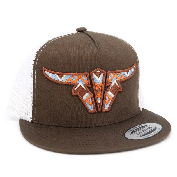 TORO BULL BROWN WHITE TRUCKER - HATS CAP  - AZTEC BROWN FLAT