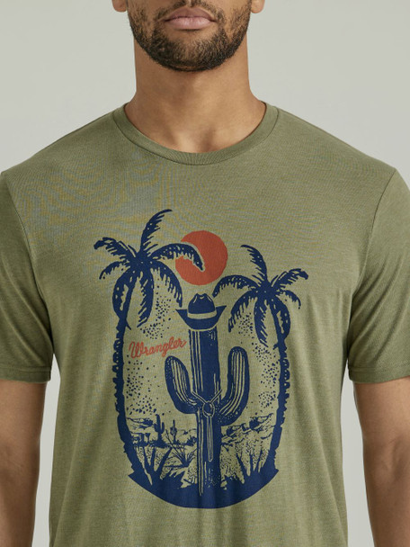 WRANGLER TROPICAL CACTUS ARMY GREEN - MENS TEE  - 112346609