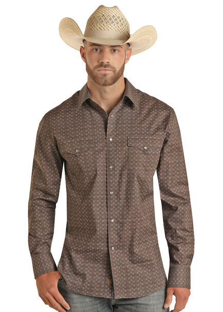 ROCK & ROLL DARK BROWN GEO SNAP - MENS SHIRT  - BMN2S03369-22