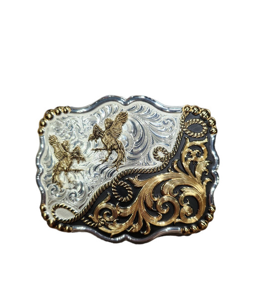 MONTANA SILVERSMITHS TWO TONE FIGHTING ROOSTERS - ACC BUCKLE  - 35410YG-1009LSM