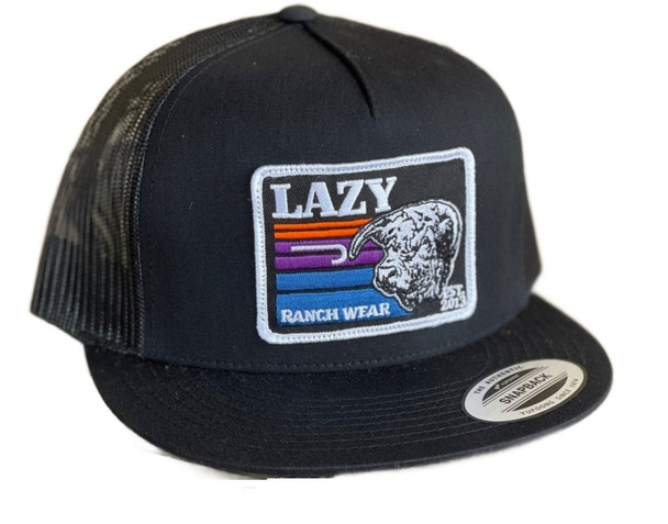LAZY J BLACK & BLACK 4" SUNSET BULL - HATS CAP  - BLACK4BS