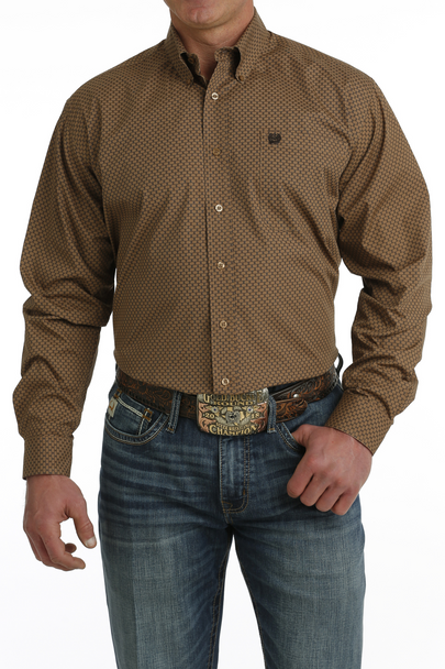 CINCH BROWN GEOMETRIC PRINT - MENS SHIRT  - MTW1105741