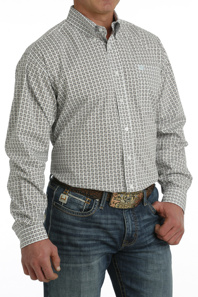 CINCH WHITE GEOMETRIC PRINT - MENS SHIRT  - MTW1105744