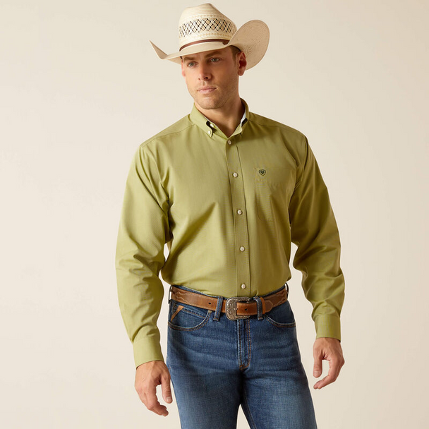 ARIAT SOLID PINPOINT OXFORD GREEN - MENS SHIRT  - 10051325