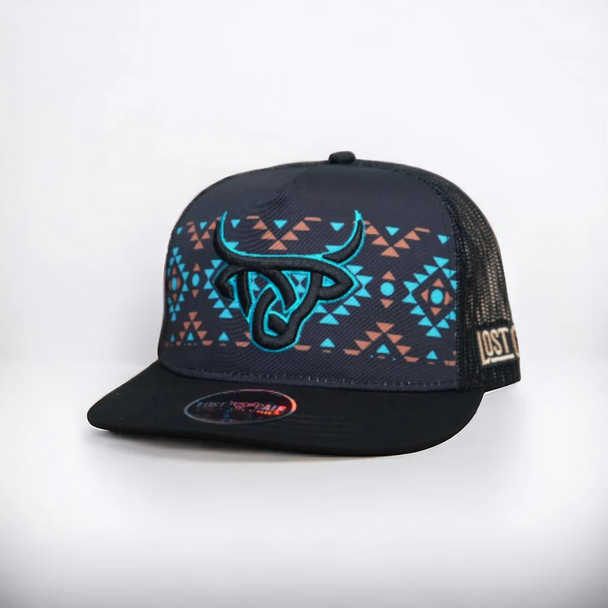 LOST CALF 3D BLACK LOGO TURQUOISE AZTEC - HATS CAP  - EASTON FLAT