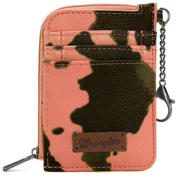 WRANGLER COW PRINT PINK  MINI ZIP CARD - ACCESSORIES WALLET  - WG133-W005PK