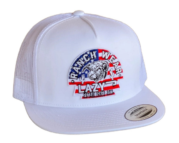 LAZY J WHITE & WHITE 4" USA ARROWHEAD - HATS CAP  - WHITE4USA