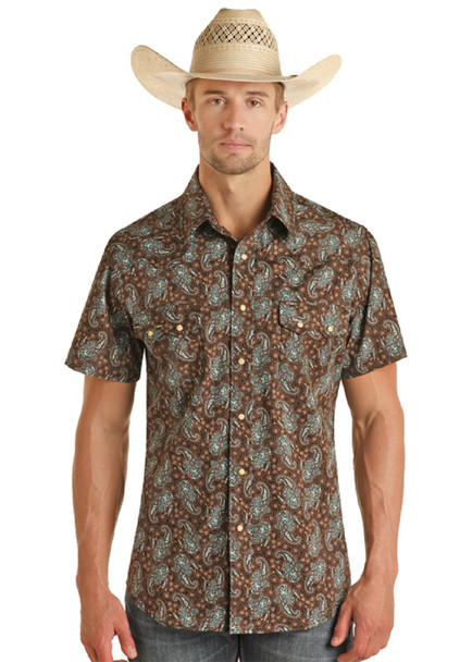 ROCK & ROLL PAISLEY SNAP TURQUOISE - MENS SHIRT  - BMN3S03940-86