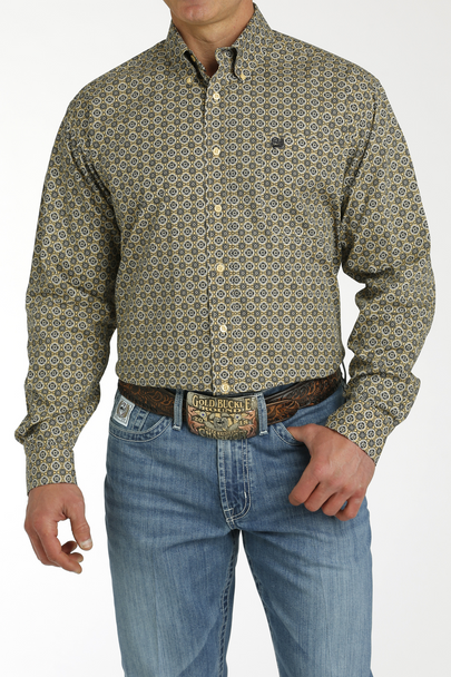 CINCH GOLDEN YELLOW GEOMETRIC PRINT - MENS SHIRT  - MTW1105756