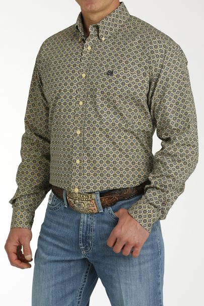 CINCH GOLDEN YELLOW GEOMETRIC PRINT - MENS SHIRT  - MTW1105756