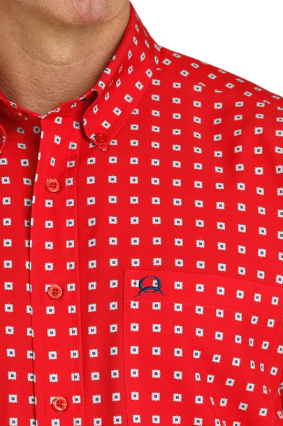 CINCH RED & WHITE GEOMETRIC PRINT - MENS SHIRT  - MTW1704137