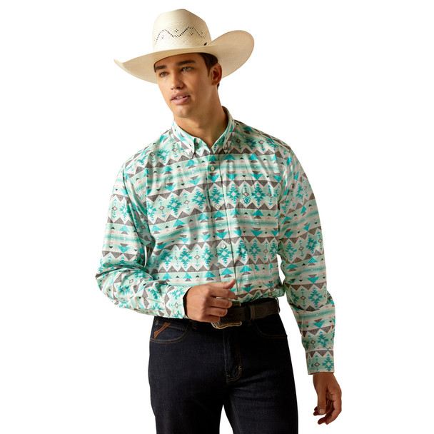 ARIAT JACEY FITTED TURQUOISE PRINT - MENS SHIRT  - 10051526