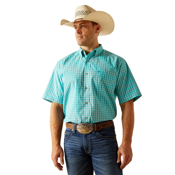 ARIAT PRO JENSEN  TURQUOISE PLAID - MENS SHIRT  - 10051462